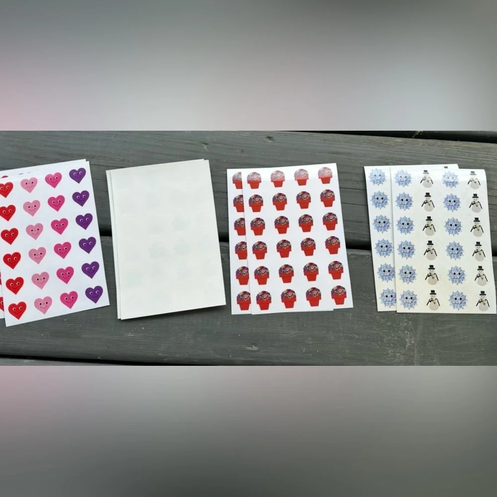 Colorful Hearts, Bunny’s, Flower Pots, and Snowman Sticker Set- New! Unused! - Picture 9 of 9